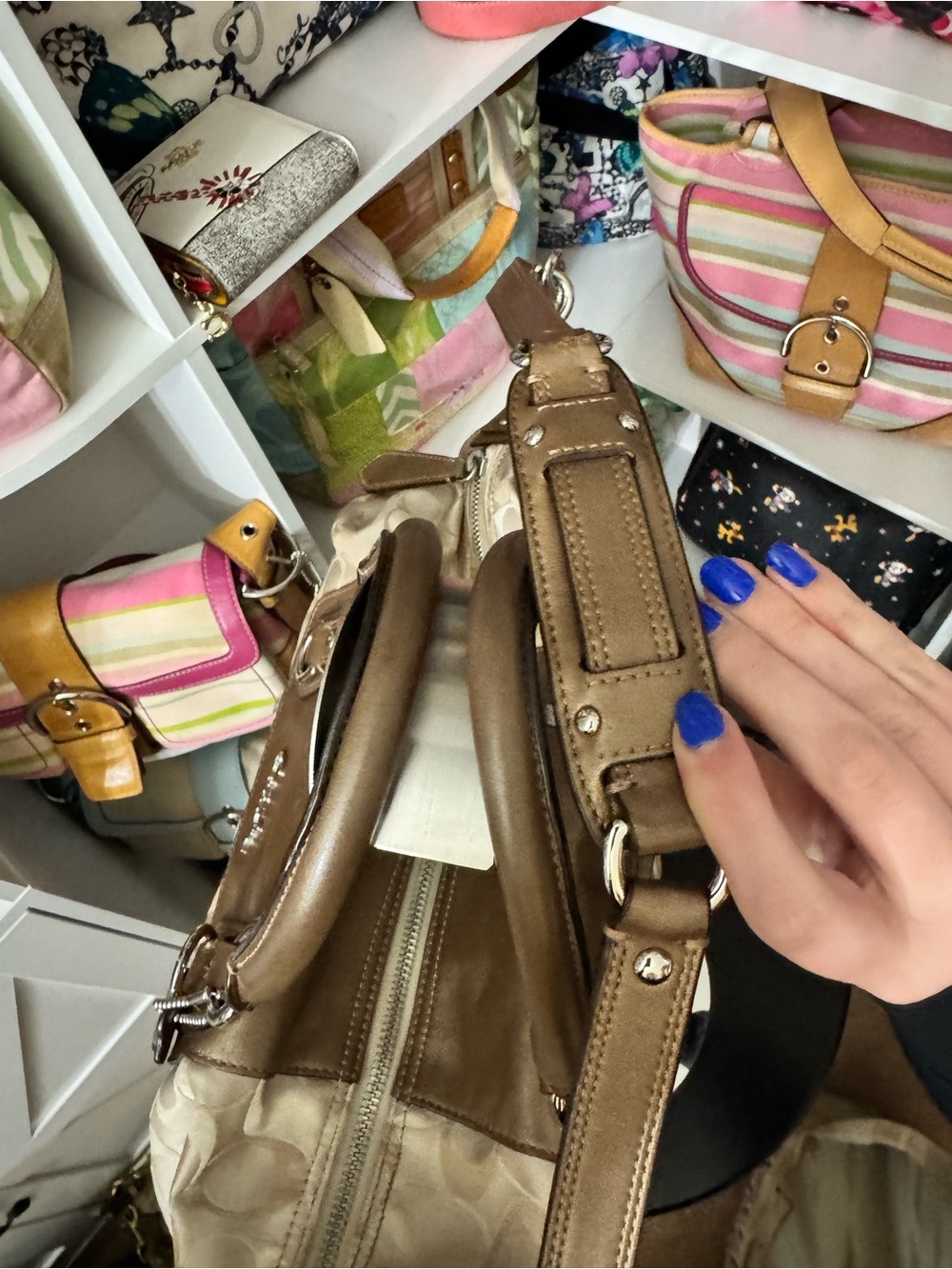 Coach Ashley Bronze & Tan Signature Satchel - Picture 4 of 11